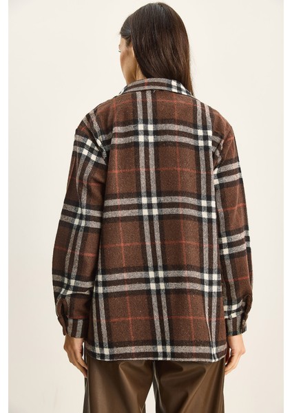 Kadın Ekose Desenli Oversize Oduncu Gömlek