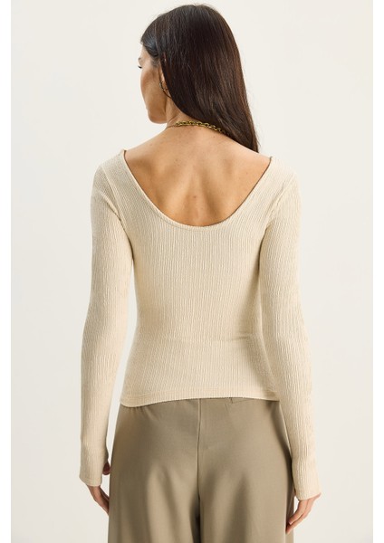 Kadın U Yaka Likralı Basic Bluz