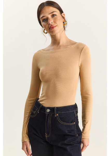 Kadın Cotton Kayık Yaka Bluz