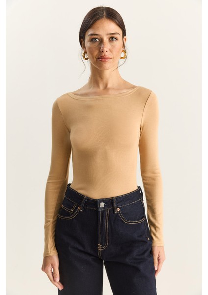 Kadın Cotton Kayık Yaka Bluz