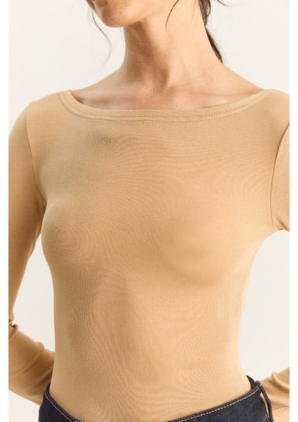 Kadın Cotton Kayık Yaka Bluz