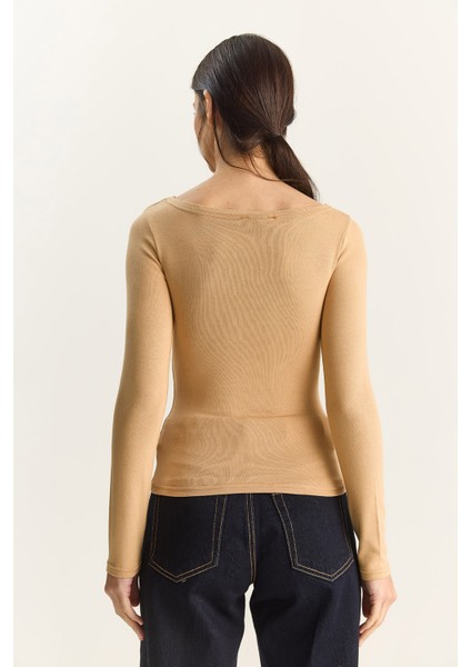 Kadın Cotton Kayık Yaka Bluz