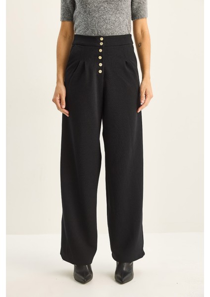 Kadın Gold Düğme Detaylı Pileli Yüksek Bel Palazzo Pantolon fiyatları