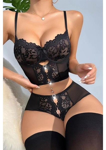 Arias Closet Özel Bölgesi Açık Siyah Dantelli Fantezi Büstiyer Takım modelleri