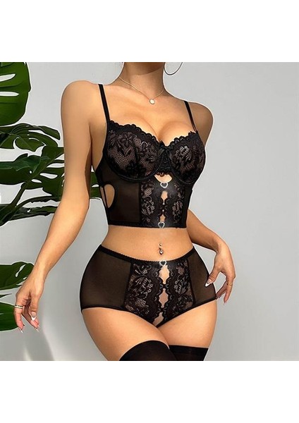Arias Closet Özel Bölgesi Açık Siyah Dantelli Fantezi Büstiyer Takım