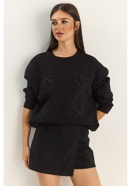 Kadın Çiçek Eva Nakış Üç Iplik Şardonlu Sweatshirt fiyatları