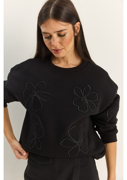 Kadın Çiçek Eva Nakış Üç Iplik Şardonlu Sweatshirt fırsatları