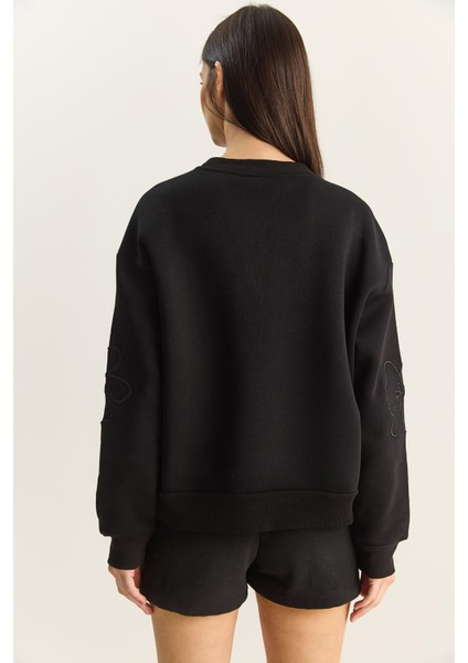 Kadın Çiçek Eva Nakış Üç Iplik Şardonlu Sweatshirt