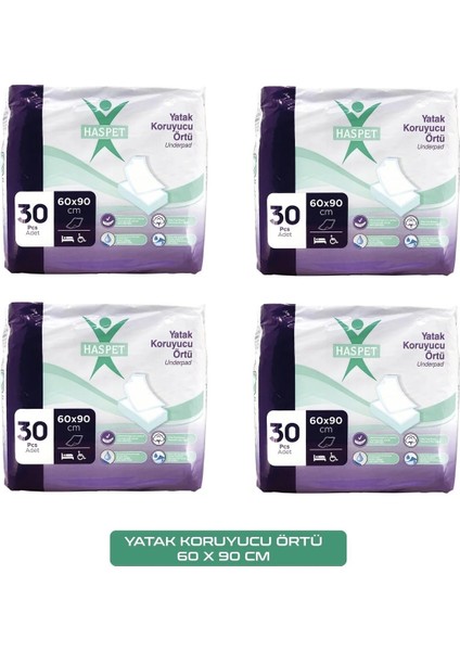 Has-Pet Haspet Yatak Koruyucu Örtü- Kedi Köpek Çiş Pedi 60X90 cm 30'LUX4PAKET