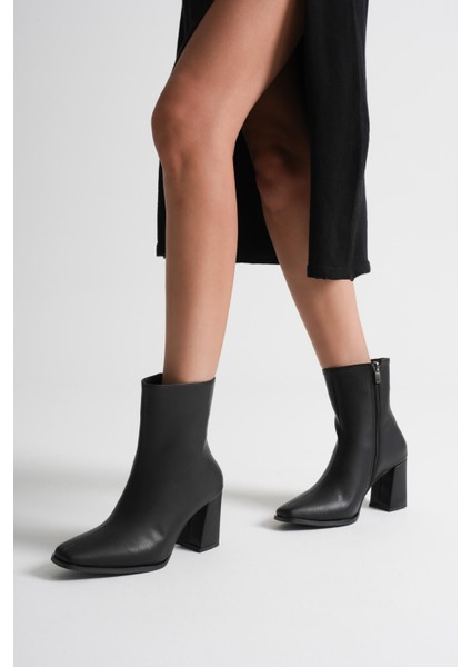 Mue Premium Kadın Siyah Kalın Topuklu Fermuarlı Bot fırsatları