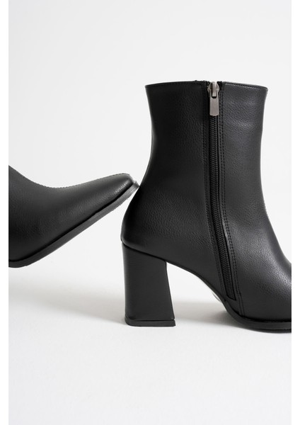 Mue Premium Kadın Siyah Kalın Topuklu Fermuarlı Bot indirimleri