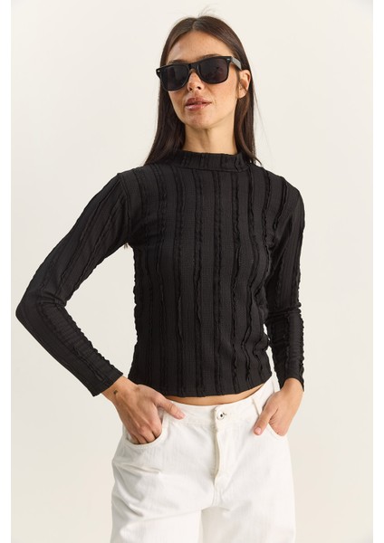 Kadın Yarım Boğazlı Gofre Bürümcük Bluz fiyatları