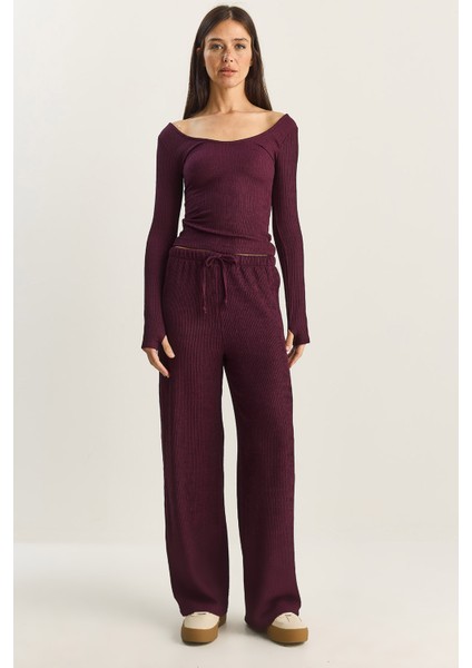 Kadın Geniş Paça Krinkıl Örme Pantolon