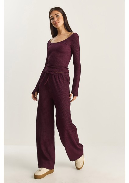 Kadın Geniş Paça Krinkıl Örme Pantolon fırsatları