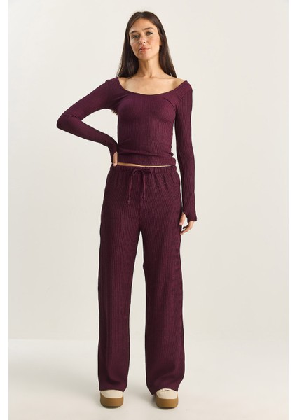 Kadın Geniş Paça Krinkıl Örme Pantolon indirimleri