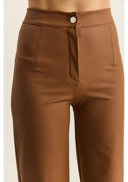 Kadın Yüksek Bel Mat Suni Deri Palazzo Pantolon