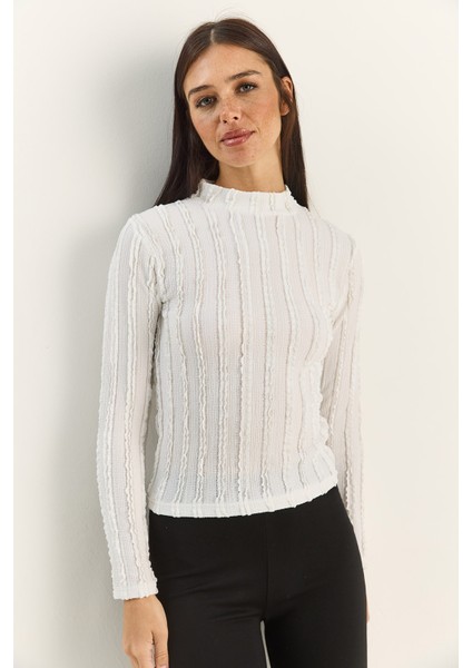 Kadın Yarım Boğazlı Gofre Bürümcük Bluz fiyatları