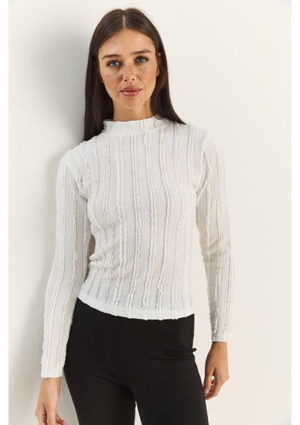 Kadın Yarım Boğazlı Gofre Bürümcük Bluz modelleri