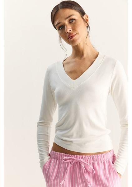 Kadın Cotton V Yaka Bluz