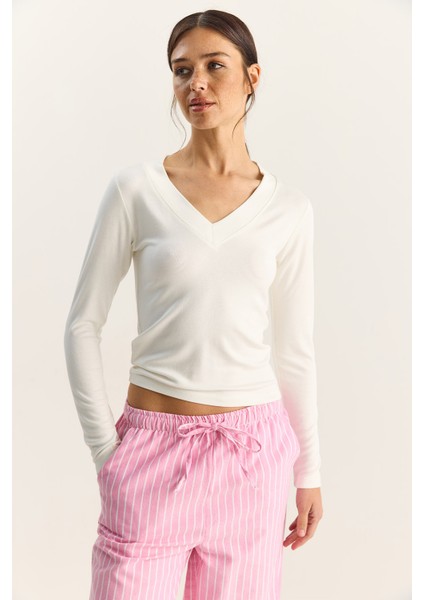 Kadın Cotton V Yaka Bluz modelleri