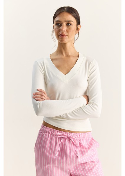 Kadın Cotton V Yaka Bluz indirimleri