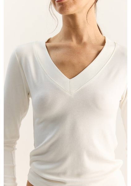 Kadın Cotton V Yaka Bluz