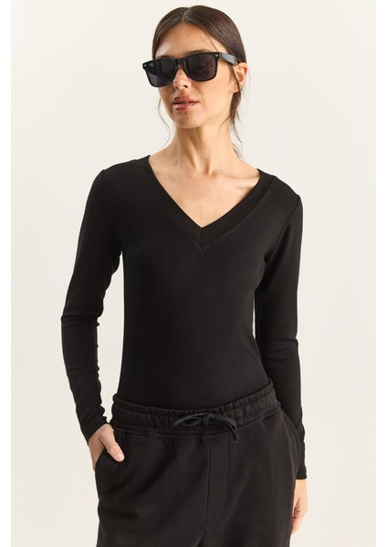 Kadın Cotton V Yaka Bluz
