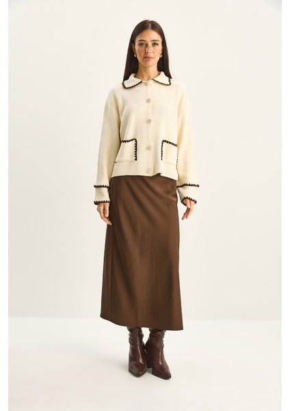 Kadın Polo Yaka Cep Detaylı Çoban Dikişli Triko Hırka fiyatları