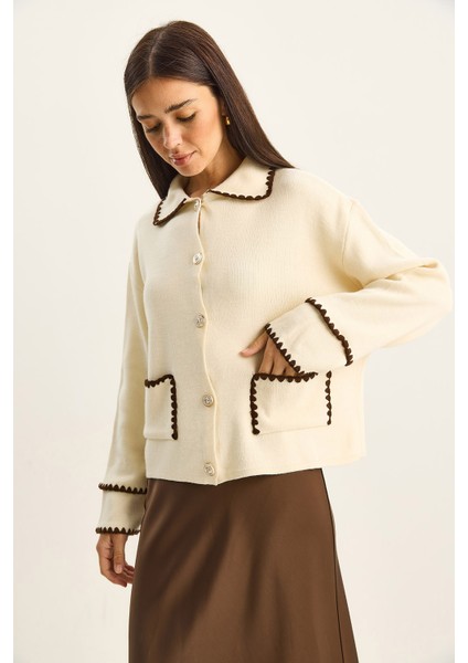 Kadın Polo Yaka Cep Detaylı Çoban Dikişli Triko Hırka modelleri