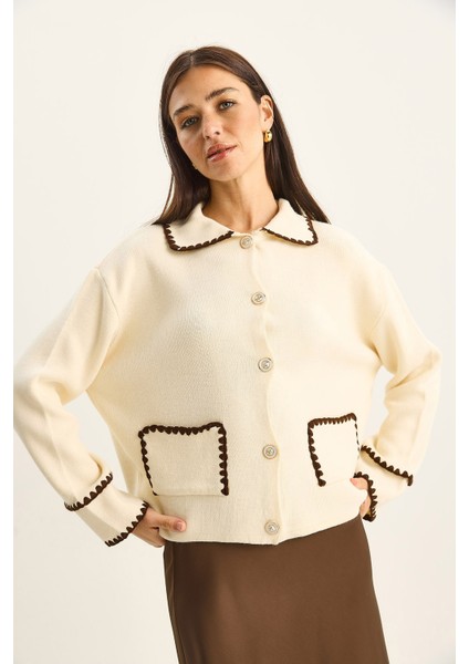 Kadın Polo Yaka Cep Detaylı Çoban Dikişli Triko Hırka fırsatları