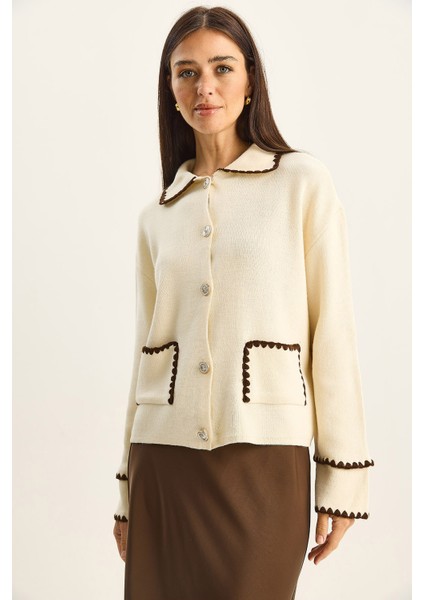 Kadın Polo Yaka Cep Detaylı Çoban Dikişli Triko Hırka indirimleri