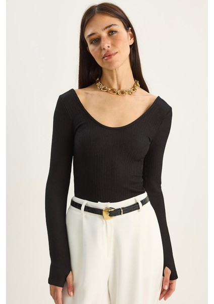 Kadın U Yaka Likralı Basic Bluz