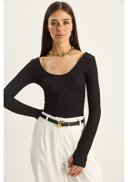 Kadın U Yaka Likralı Basic Bluz fırsatları