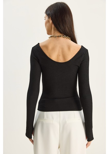 Kadın U Yaka Likralı Basic Bluz