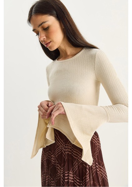 Kadın Bisiklet Yaka Ispanyol Kol Likralı Basic Bluz