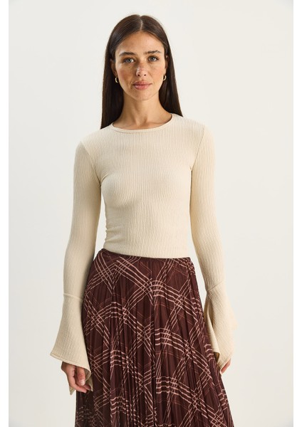 Kadın Bisiklet Yaka Ispanyol Kol Likralı Basic Bluz fiyatları