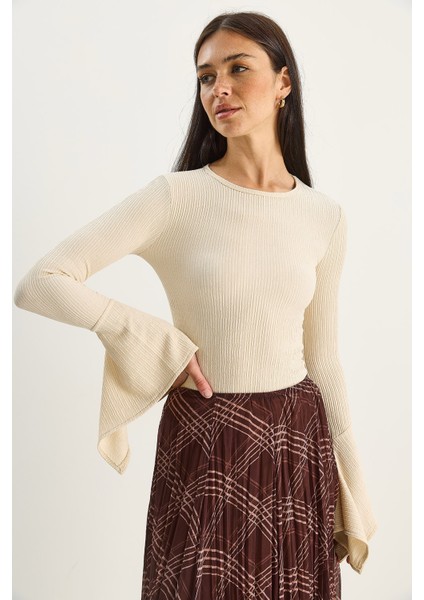 Kadın Bisiklet Yaka Ispanyol Kol Likralı Basic Bluz modelleri