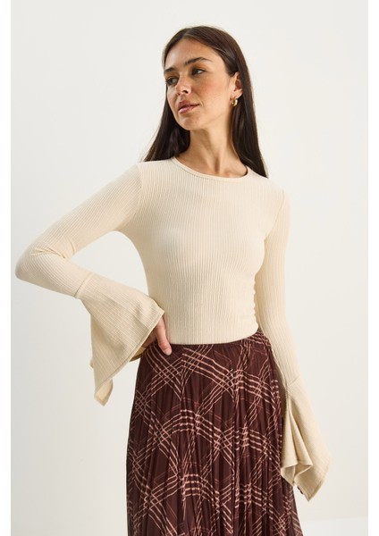 Kadın Bisiklet Yaka Ispanyol Kol Likralı Basic Bluz fırsatları