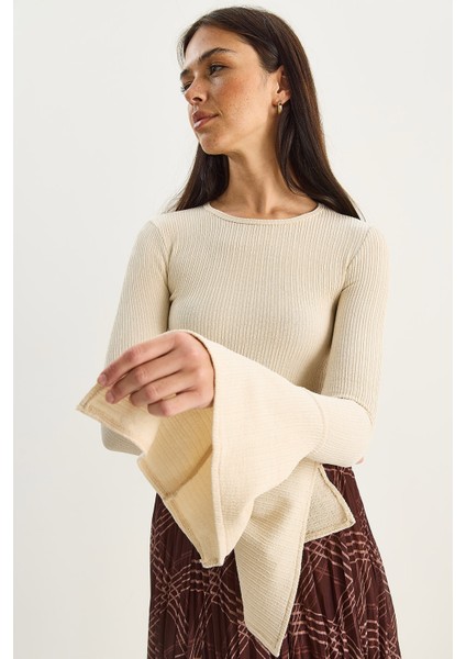 Kadın Bisiklet Yaka Ispanyol Kol Likralı Basic Bluz