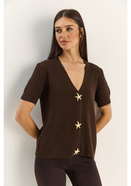 Kadın Deniz Yıldızı Aksesuarlı Pirinç Örgü Kısa Kollu Triko Hırka fiyatları