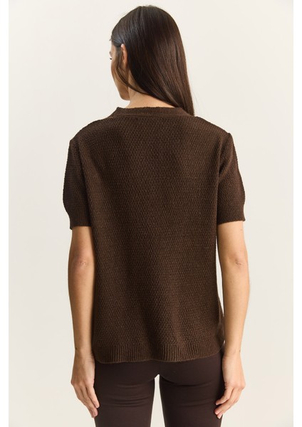 Kadın Deniz Yıldızı Aksesuarlı Pirinç Örgü Kısa Kollu Triko Hırka