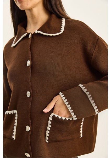 Kadın Polo Yaka Cep Detaylı Çoban Dikişli Triko Hırka indirimleri