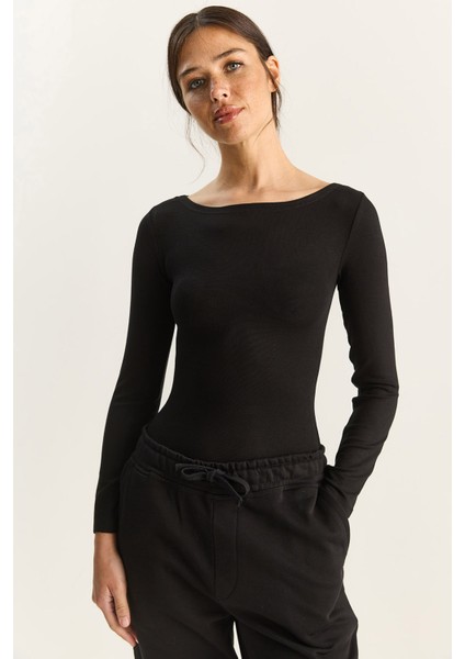 Kadın Cotton Kayık Yaka Bluz