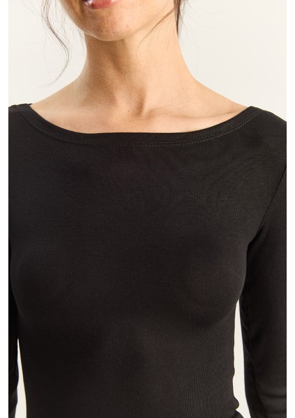 Kadın Cotton Kayık Yaka Bluz