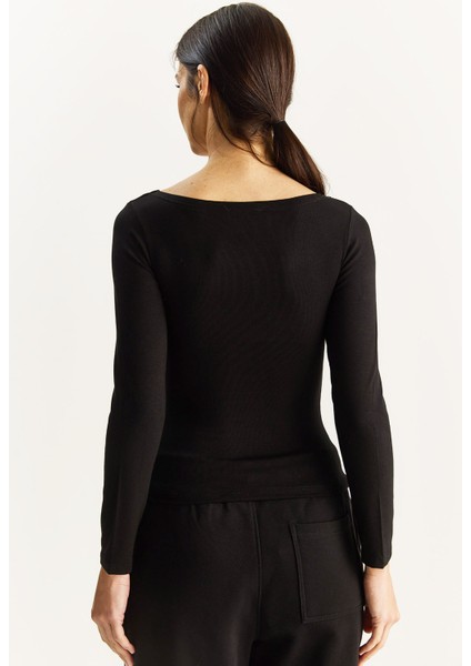 Kadın Cotton Kayık Yaka Bluz