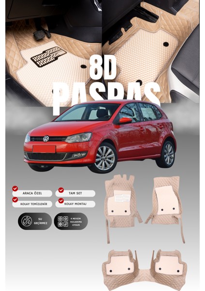 Volkswagen Polo (2010-2017) 8d Deri Havuzlu Oto Paspas | Tam Korum,araca Özel Kesim& Hızlı Montaj