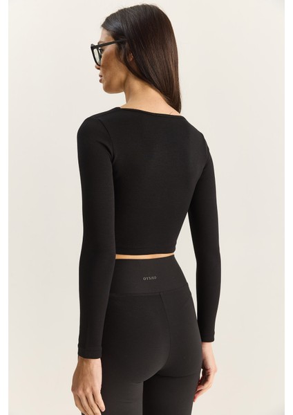 Kadın Soft Touch Kare Yaka Uzun Kollu Basic Bluz