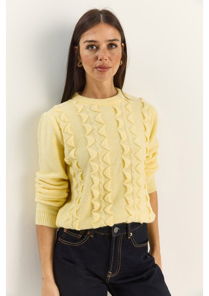 Kadın Bisiklet Yaka Fırfırlı Yumoş Triko Kazak fiyatları