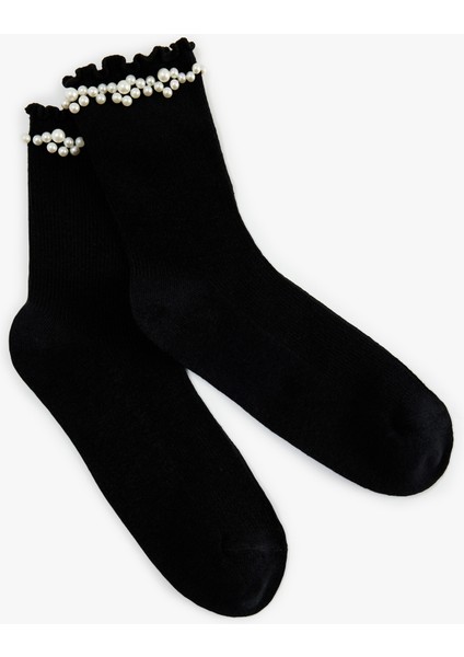 Pamuklu Inci Detaylı Soket Çorap