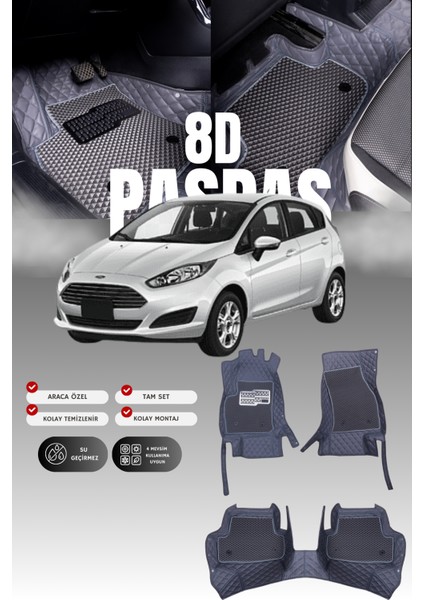 Ford Fiesta (2010-2016) 8d Deri Havuzlu Oto Paspas | Tam Koruma,araca Özel & Hızlı Montaj